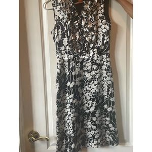 100% Silk Tory Burch Navy and White knee length ruffle dress